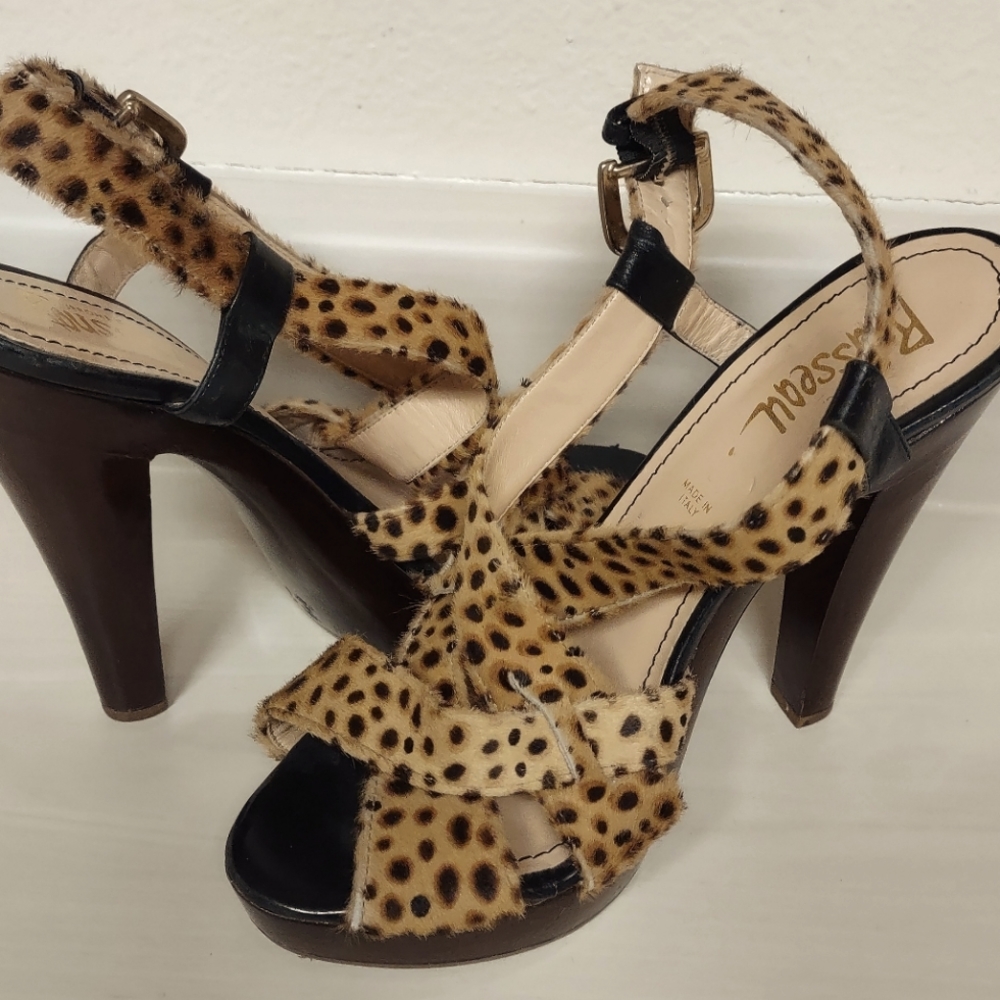 Jerome C. Rousseau Cheetah Print Calf Hair Sandals